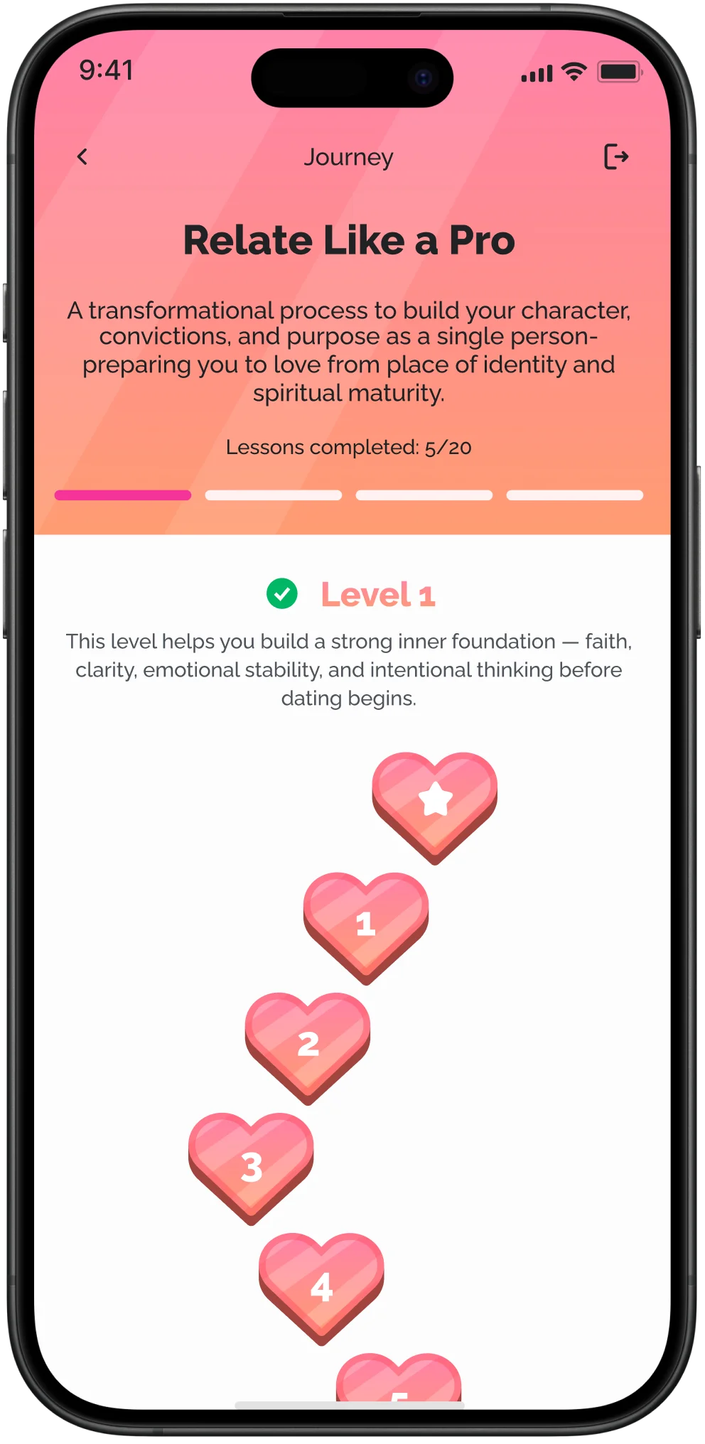 Screen showing a journey with available lessons