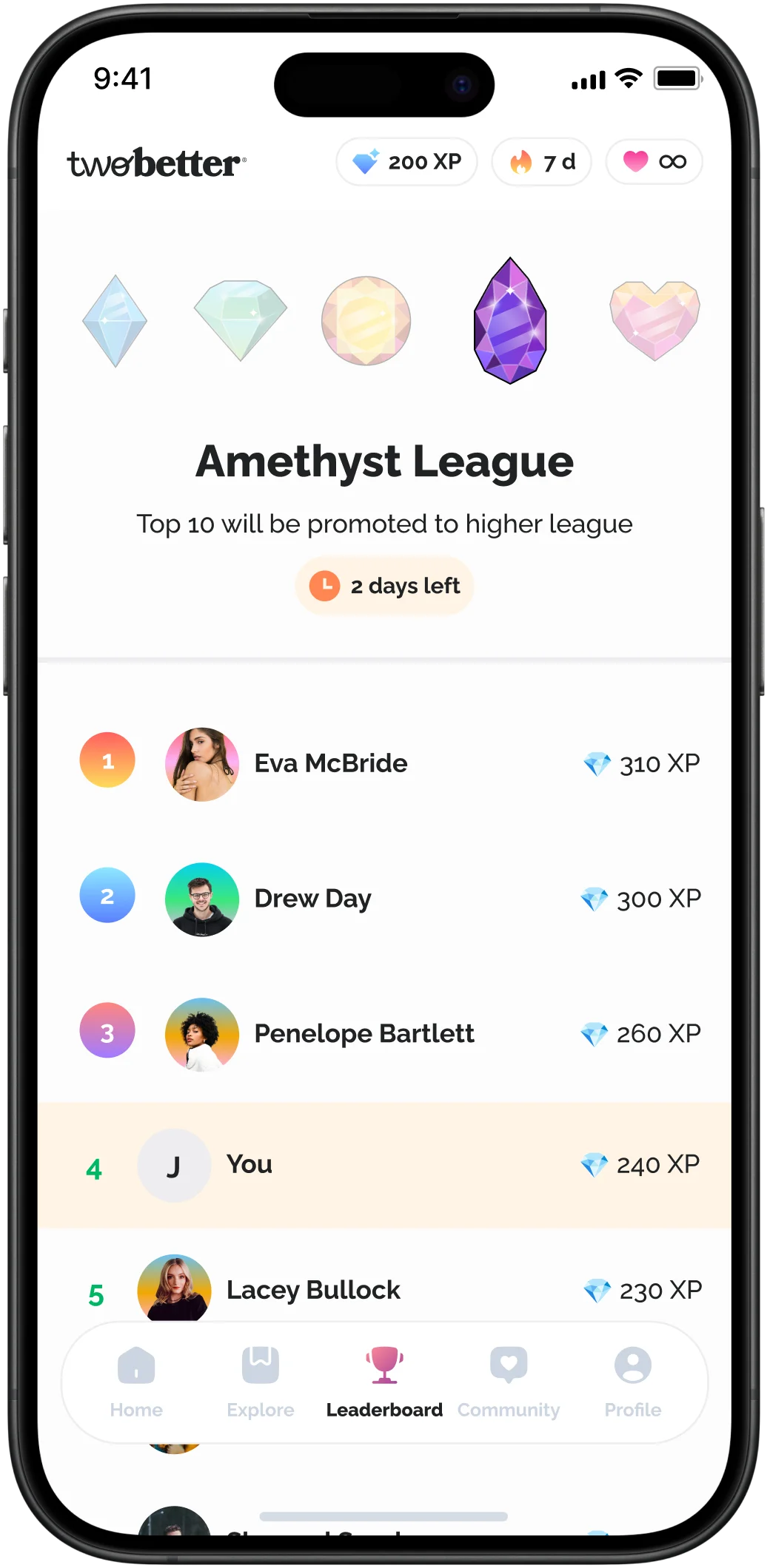 Leaderboard screen displaying user rankings and scores