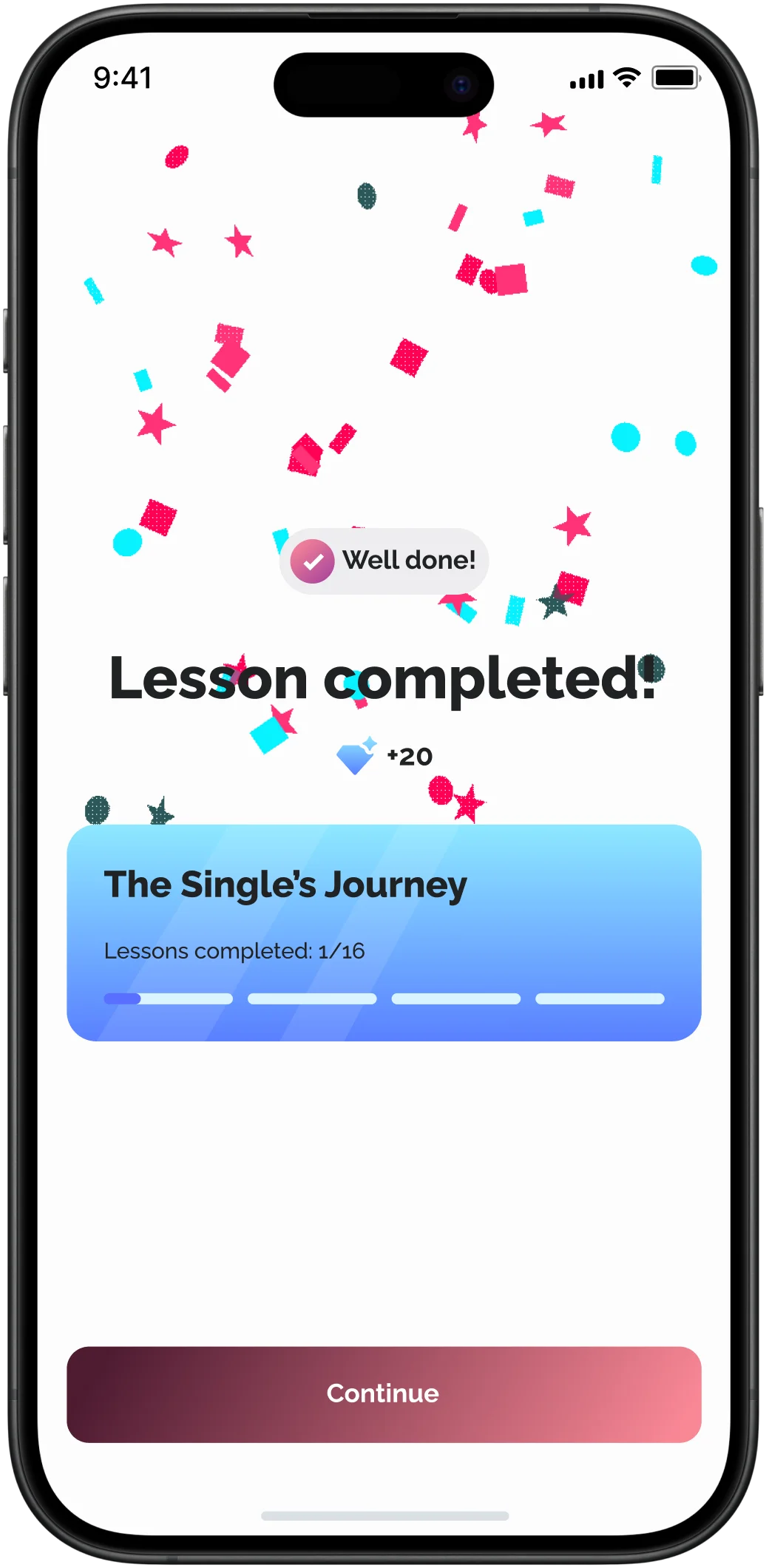Lesson successfully completed screen