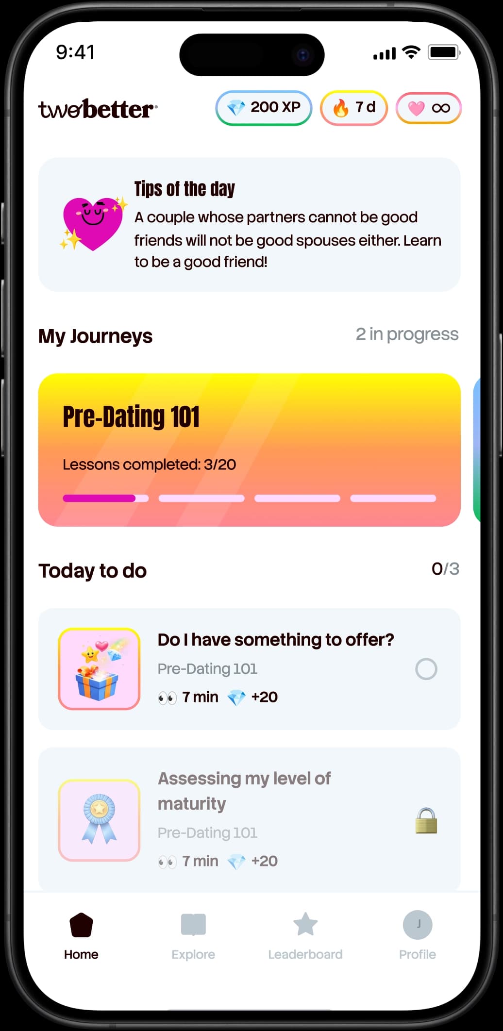 Home screen of the app