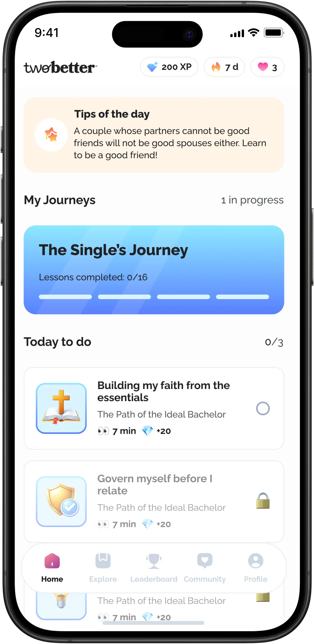 Home screen of the app
